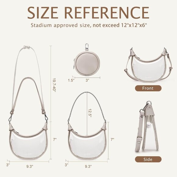 Stylish Clear Stadium Bag for Women with Adjustable Chain Strap and Coin Purse - Picture 5 of 8